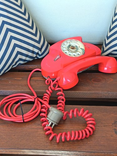 Telefono rosso cavo - telefono, a