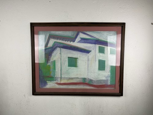 Quadro case rosa paesaggio